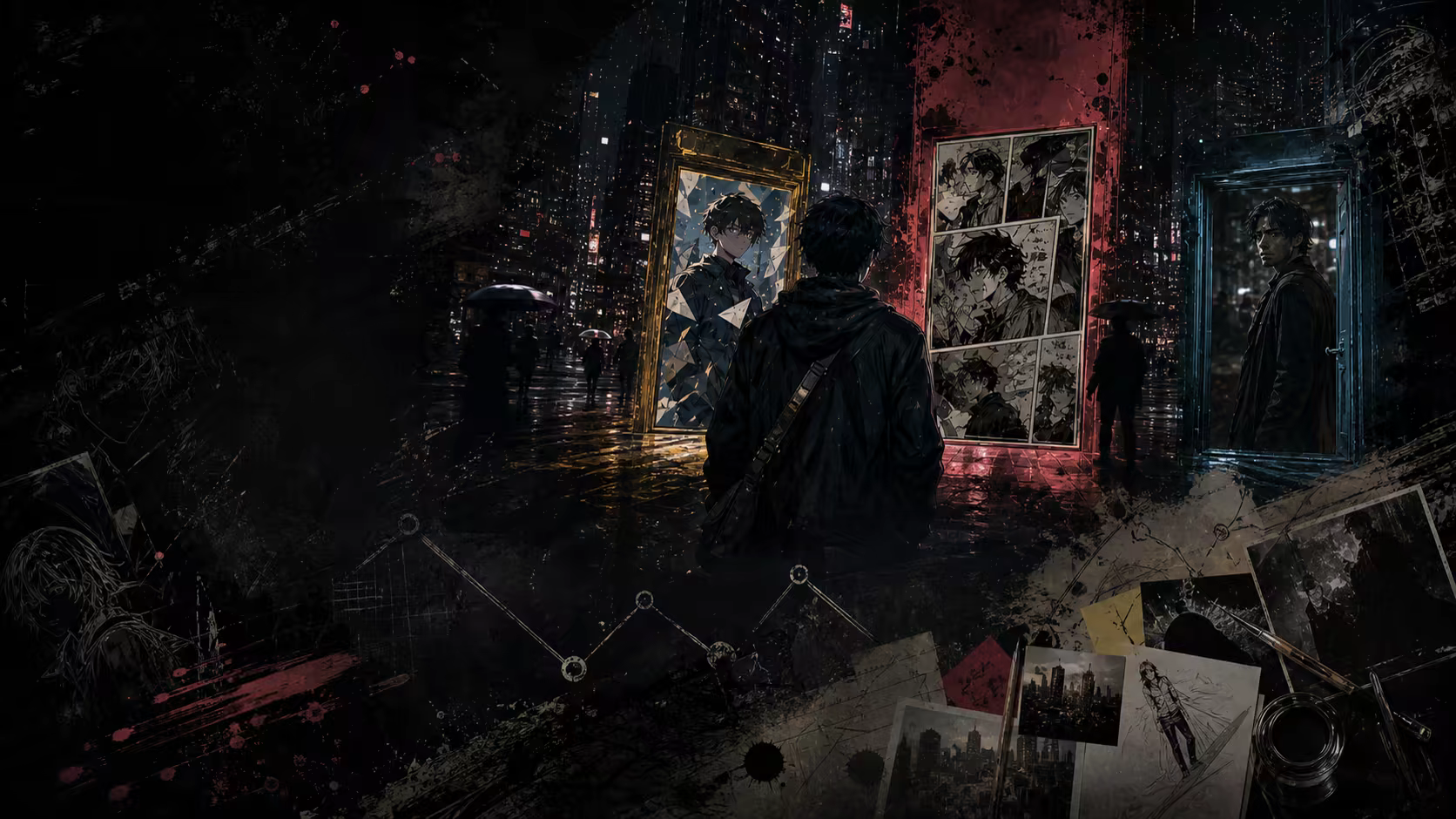 A cinematic mixed-media gateway to Visual Novel, Webtoon, and FMV story worlds